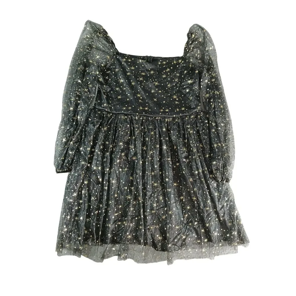 Sparkle Dress Girls Large (11/12) Black Glitter Stars Christmas New Year's Eve
